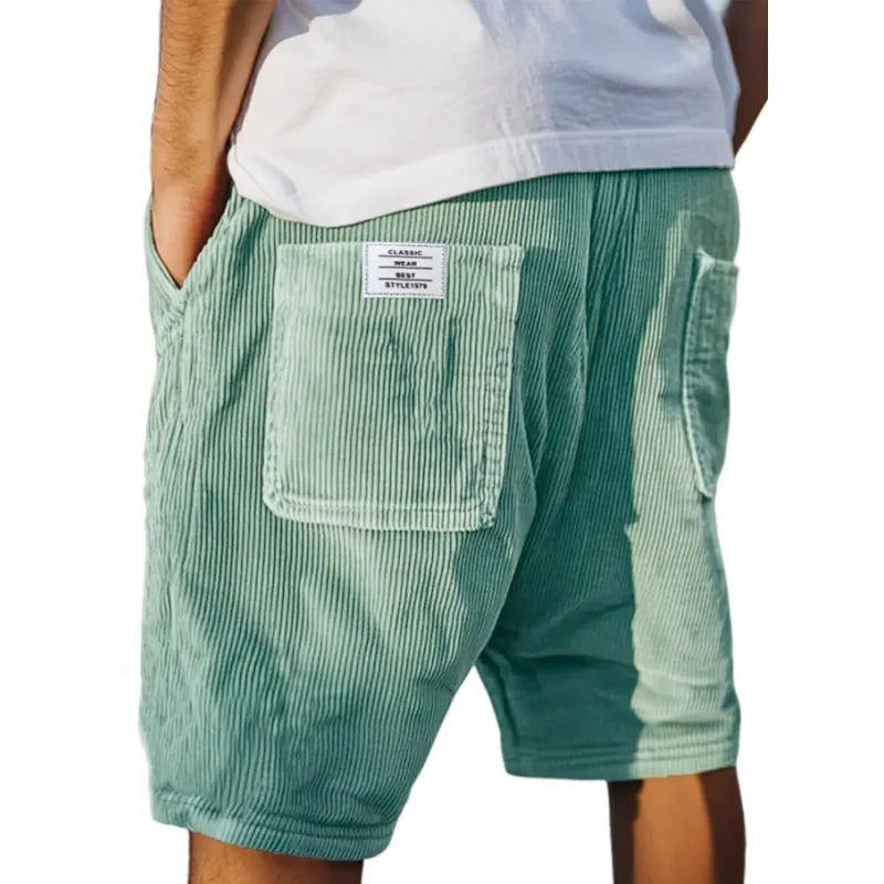 Short homme en velours côtelé coupe décontractée poches plaquées style casual été