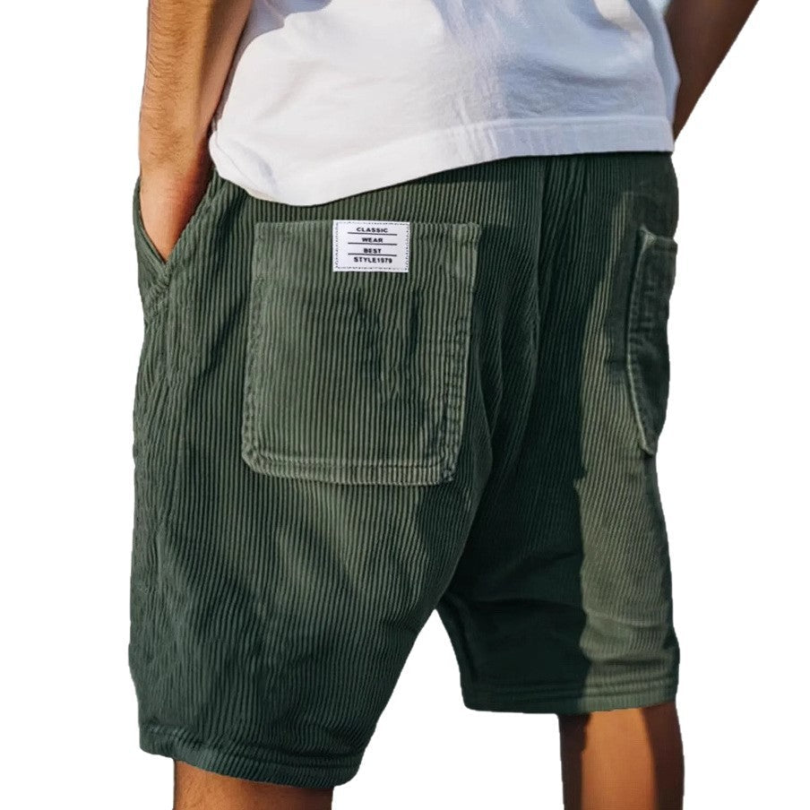 Short homme en velours côtelé coupe décontractée poches plaquées style casual été