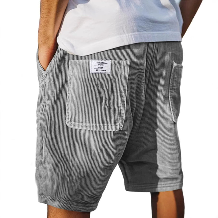 Short homme en velours côtelé coupe décontractée poches plaquées style casual été