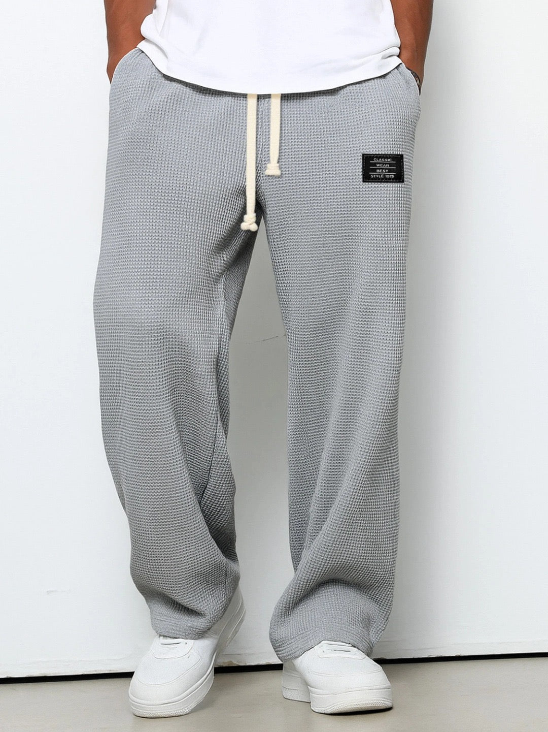 Pantalon homme maille gaufrée cordon taille élastique large casual confort