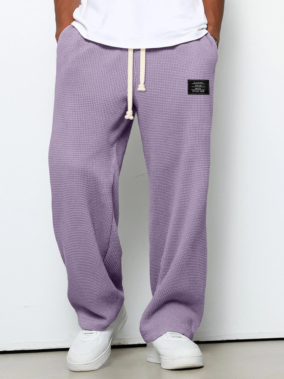 Pantalon homme maille gaufrée cordon taille élastique large casual confort