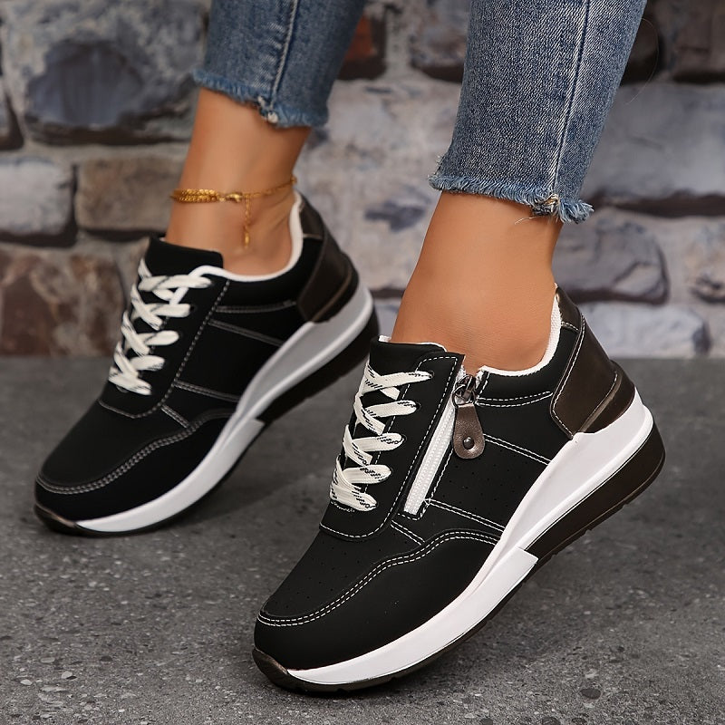 Baskets femme confort à lacets semelle compensée style running casual
