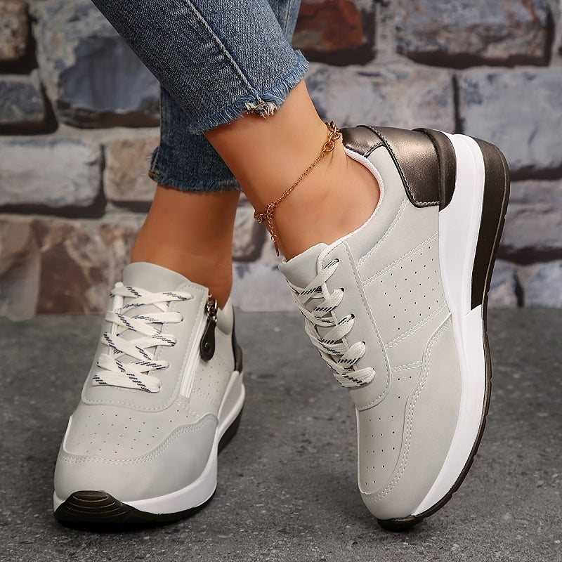 Baskets femme confort à lacets semelle compensée style running casual