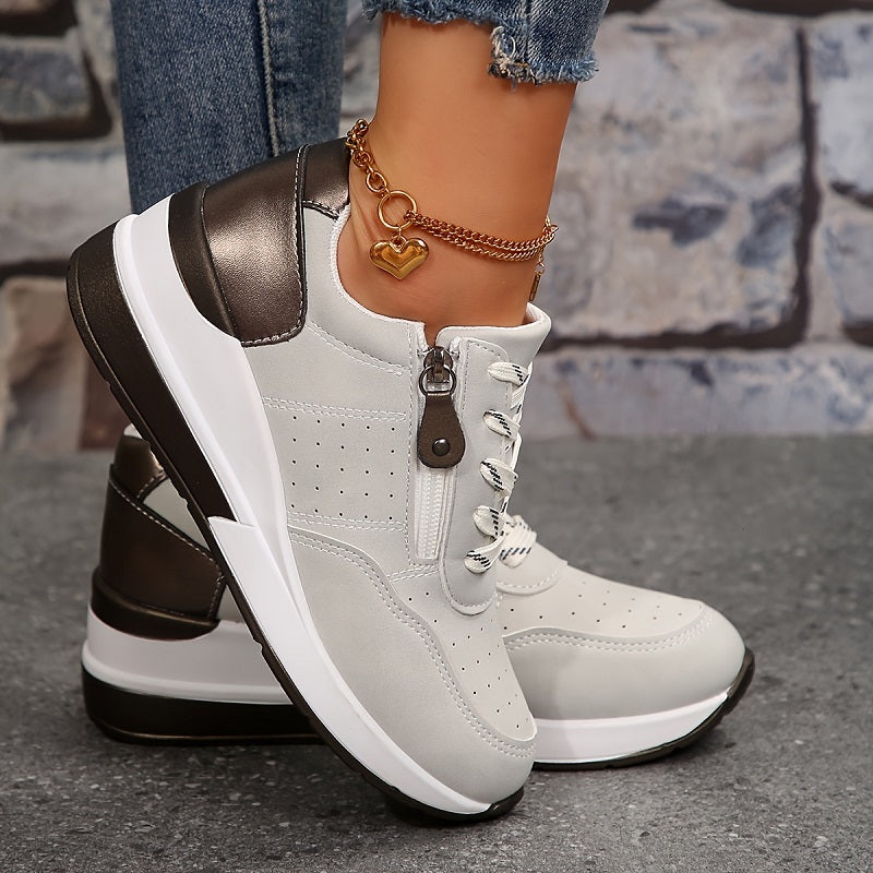 Baskets femme confort à lacets semelle compensée style running casual