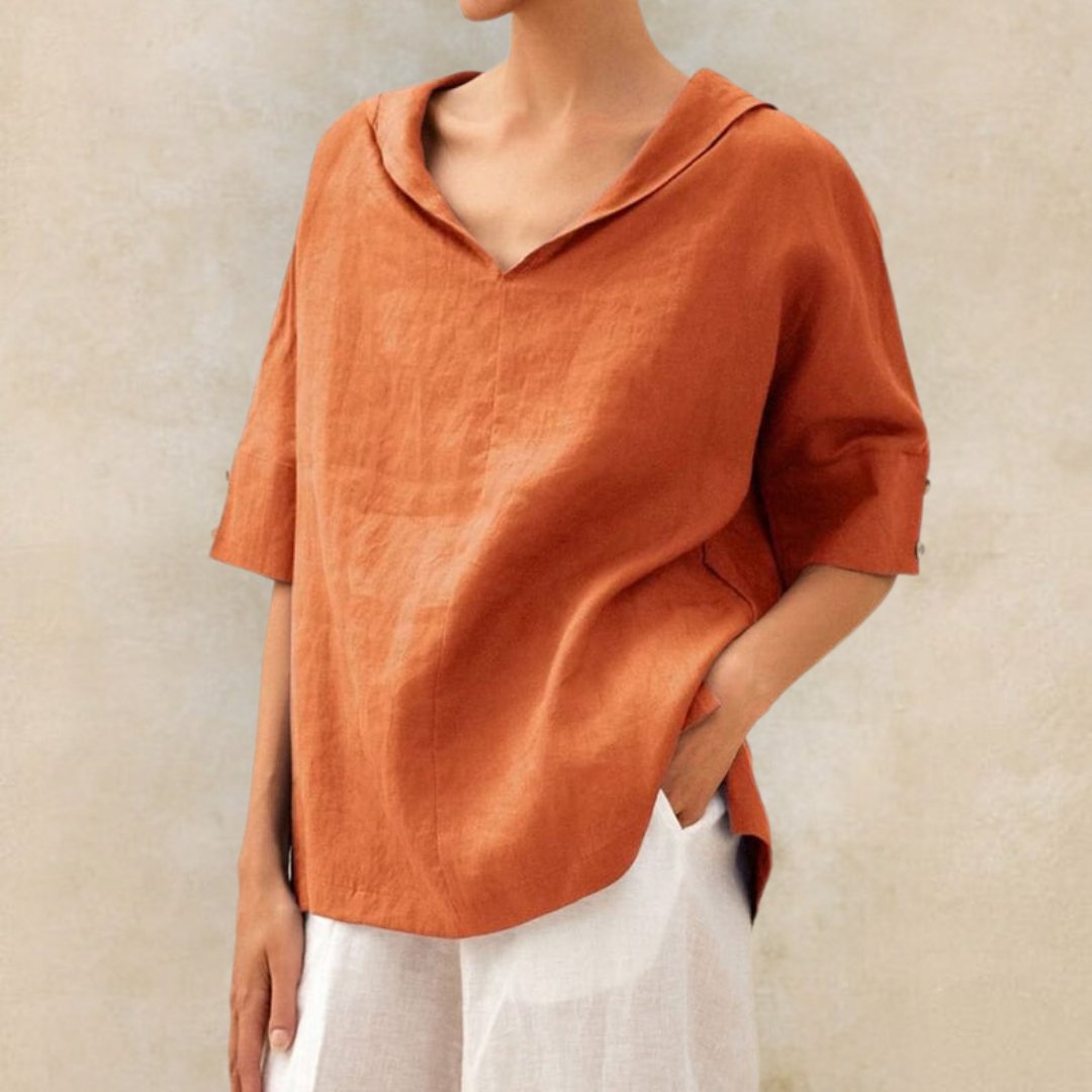 Blouse femme col V manches courtes coupe ample chemise légère décontractée