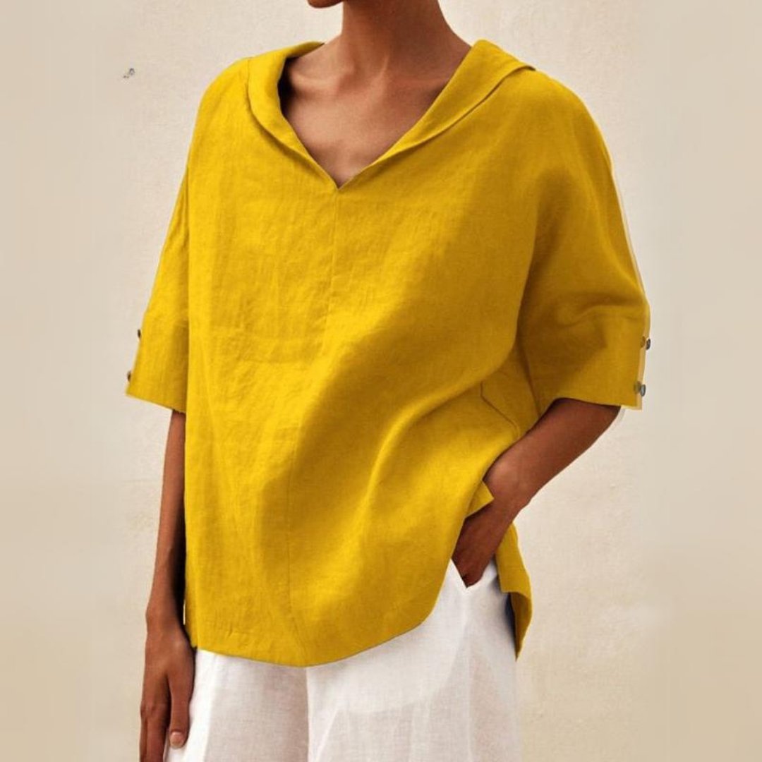 Blouse femme col V manches courtes coupe ample chemise légère décontractée