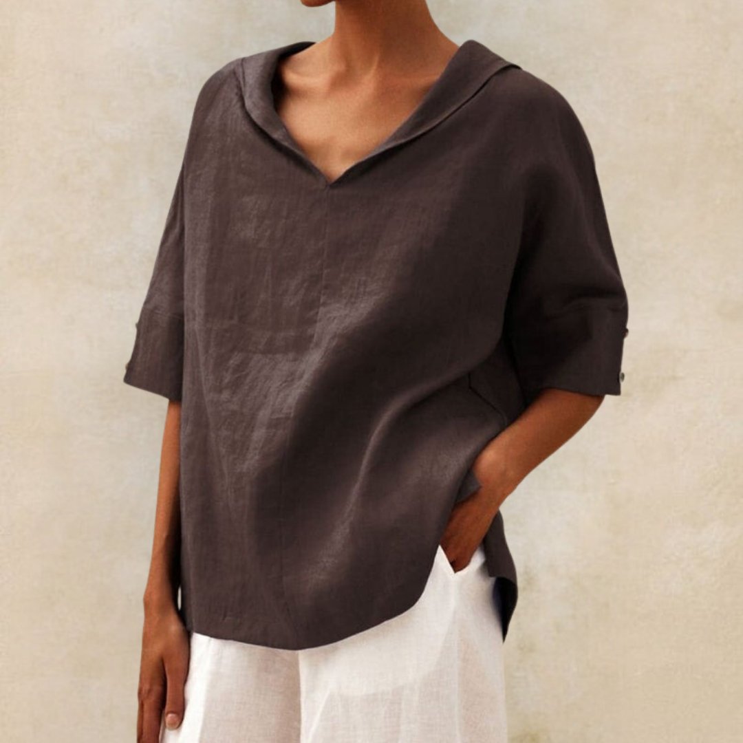 Blouse femme col V manches courtes coupe ample chemise légère décontractée