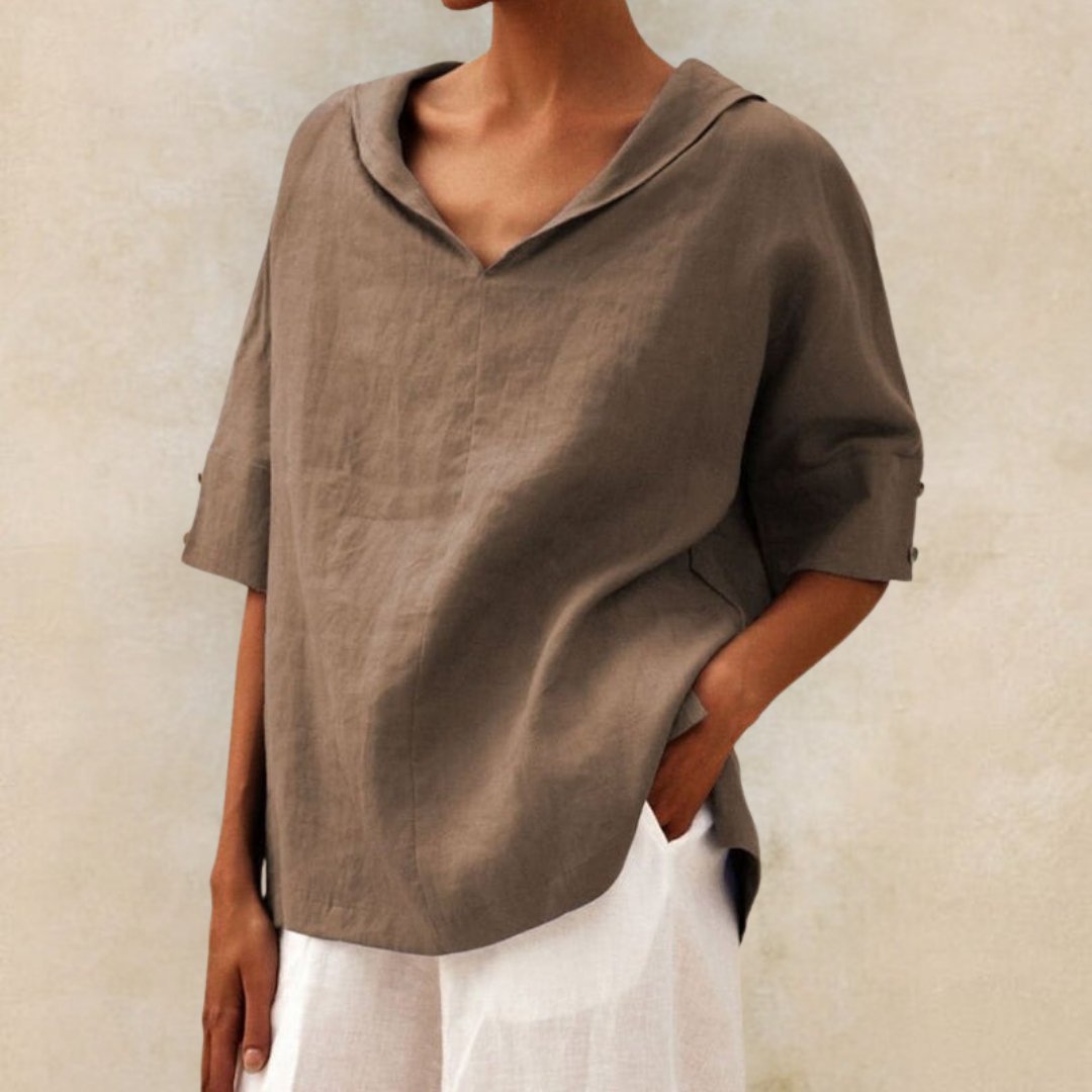 Blouse femme col V manches courtes coupe ample chemise légère décontractée