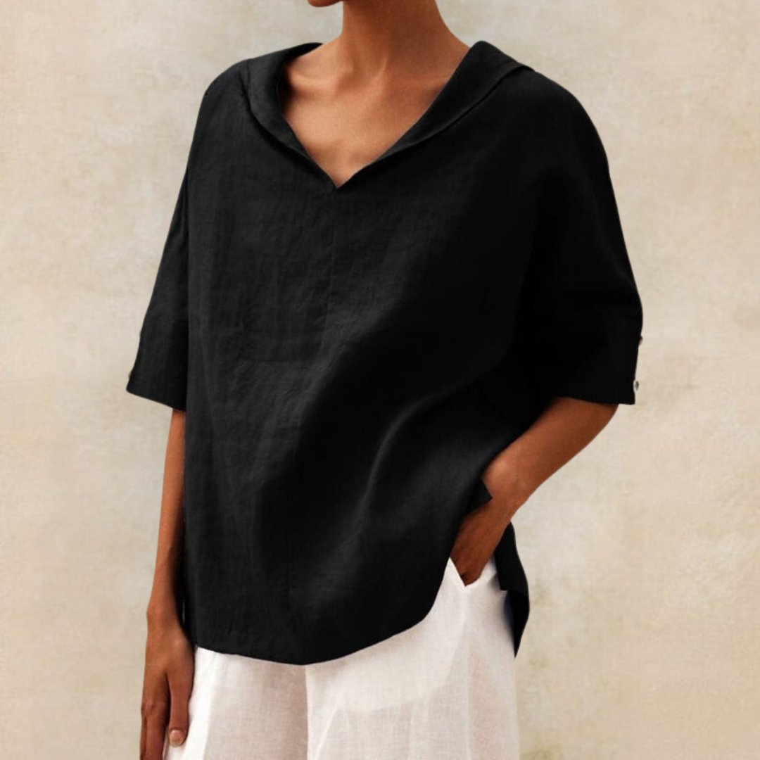 Blouse femme col V manches courtes coupe ample chemise légère décontractée