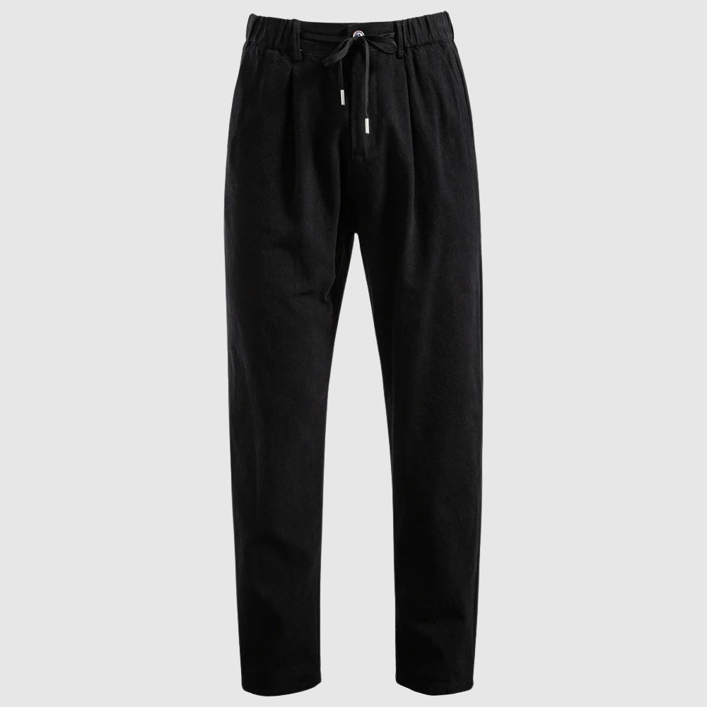 Pantalon homme en lin à cordon de serrage coupe droite décontractée
