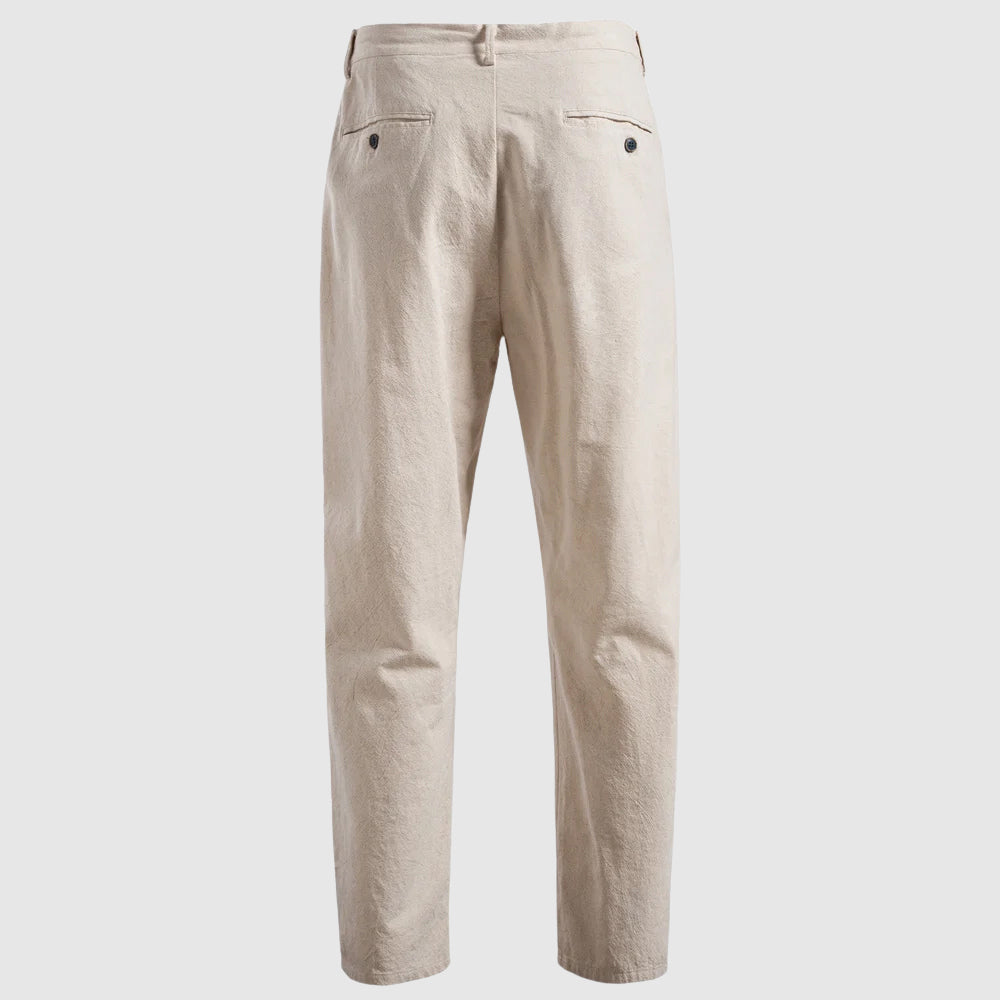 Pantalon homme en lin à cordon de serrage coupe droite décontractée