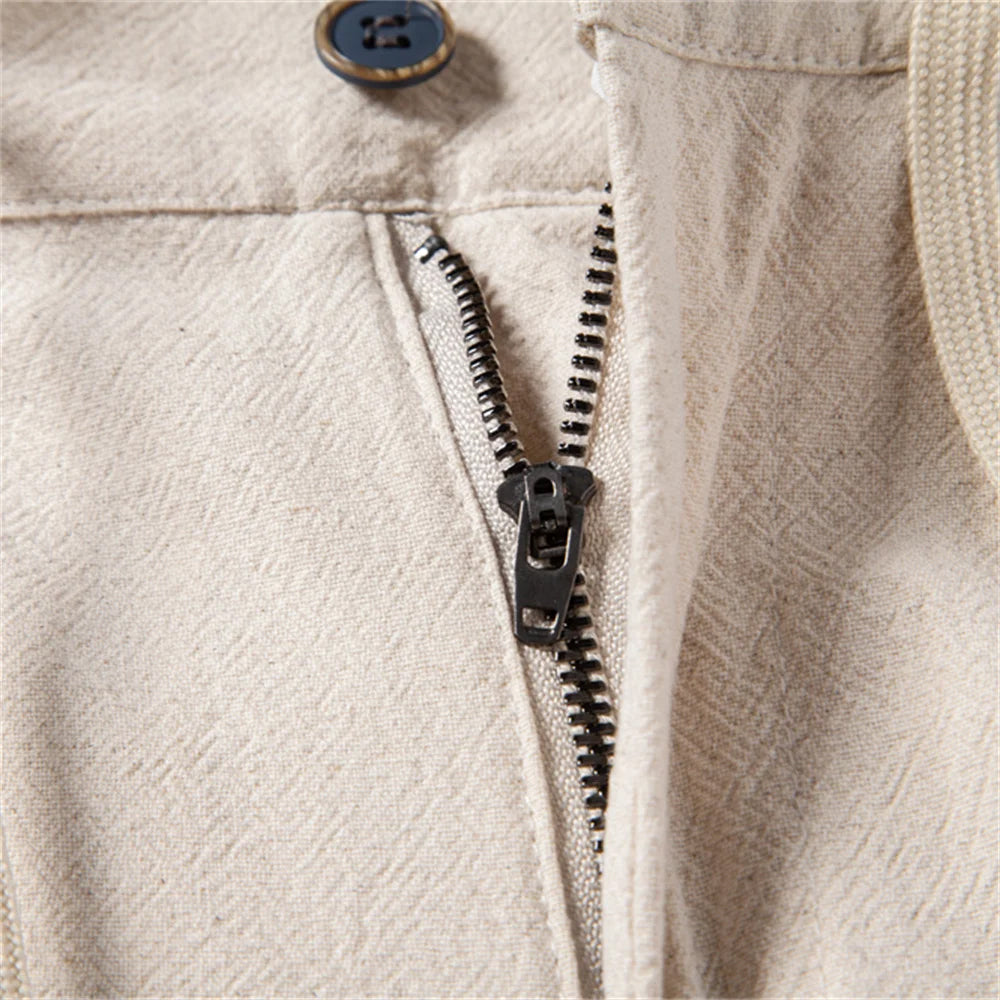 Pantalon homme en lin à cordon de serrage coupe droite décontractée