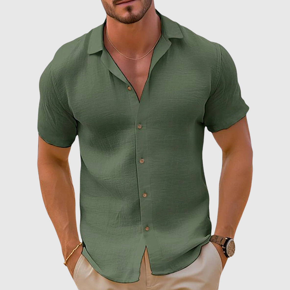 Chemise homme manches courtes coupe ajustée col ouvert boutonnée été décontractée