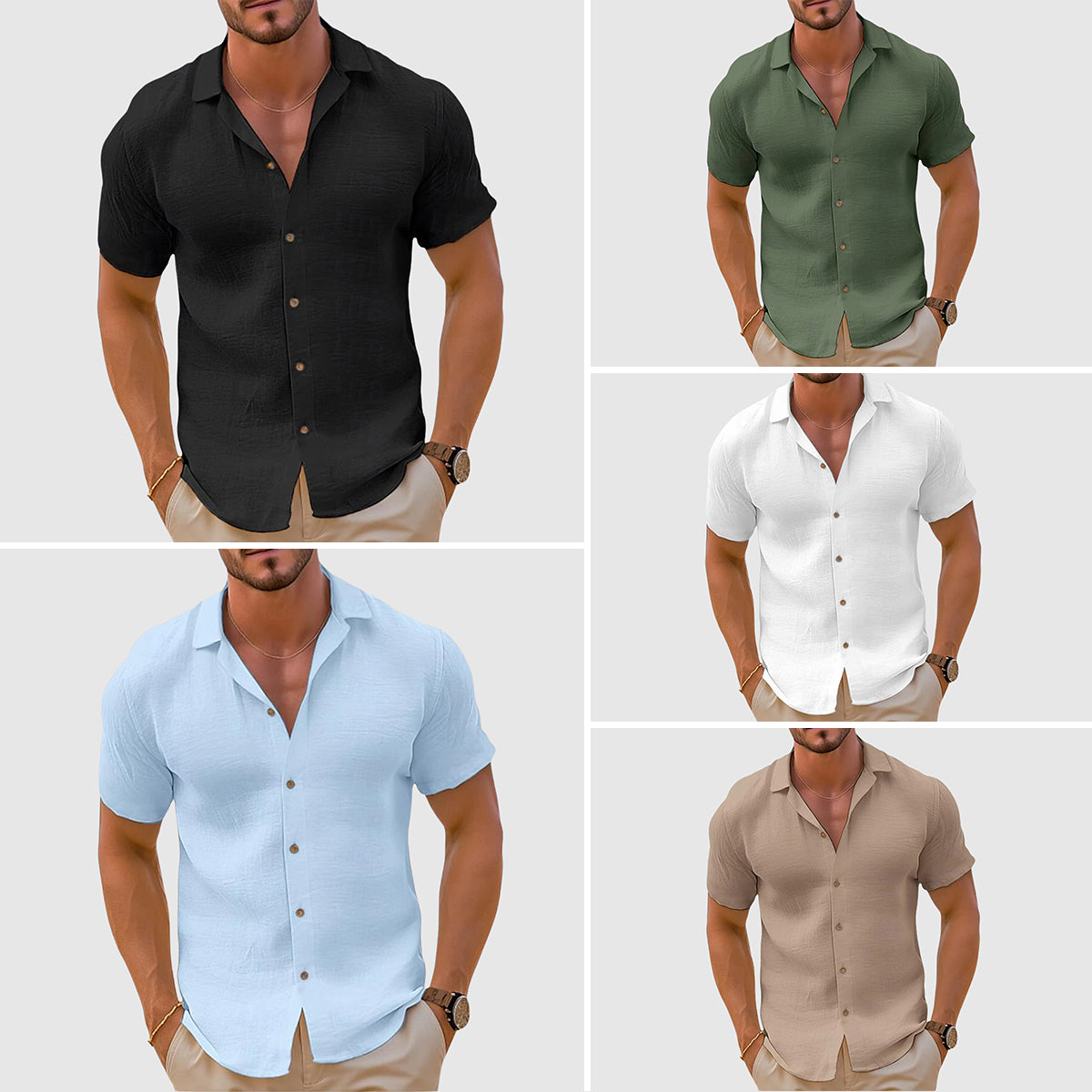 Chemise homme manches courtes coupe ajustée col ouvert boutonnée été décontractée