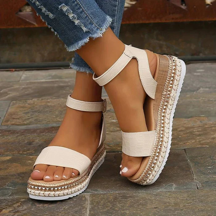 Sandales compensées femme à plateforme avec bride cheville style espadrille été