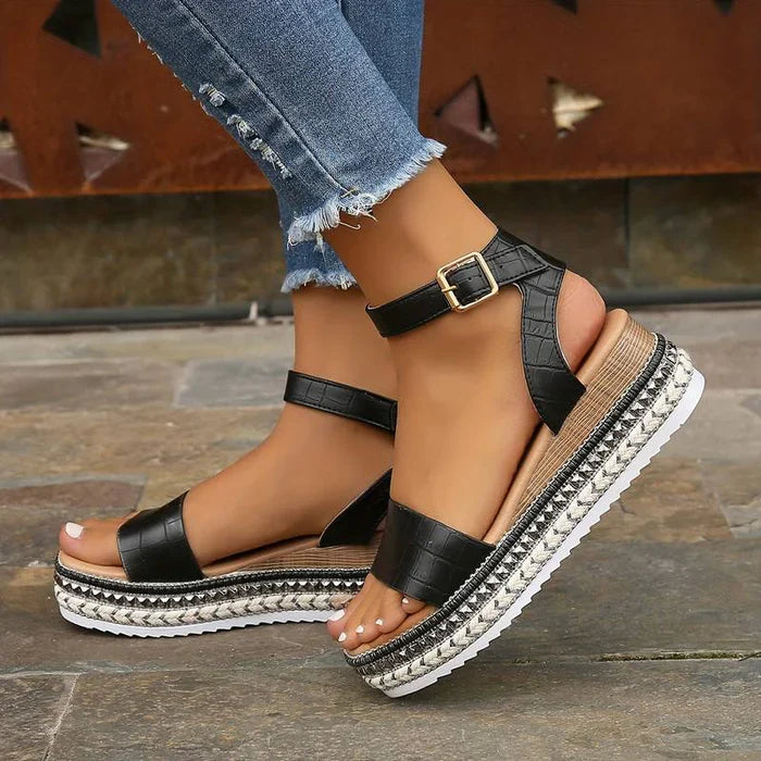Sandales compensées femme à plateforme avec bride cheville style espadrille été