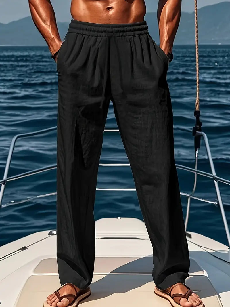Pantalon en lin homme coupe ample à cordon style décontracté été respirant