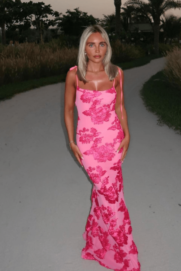 Robe longue femme moulante imprimé floral bretelles fines coupe sirène