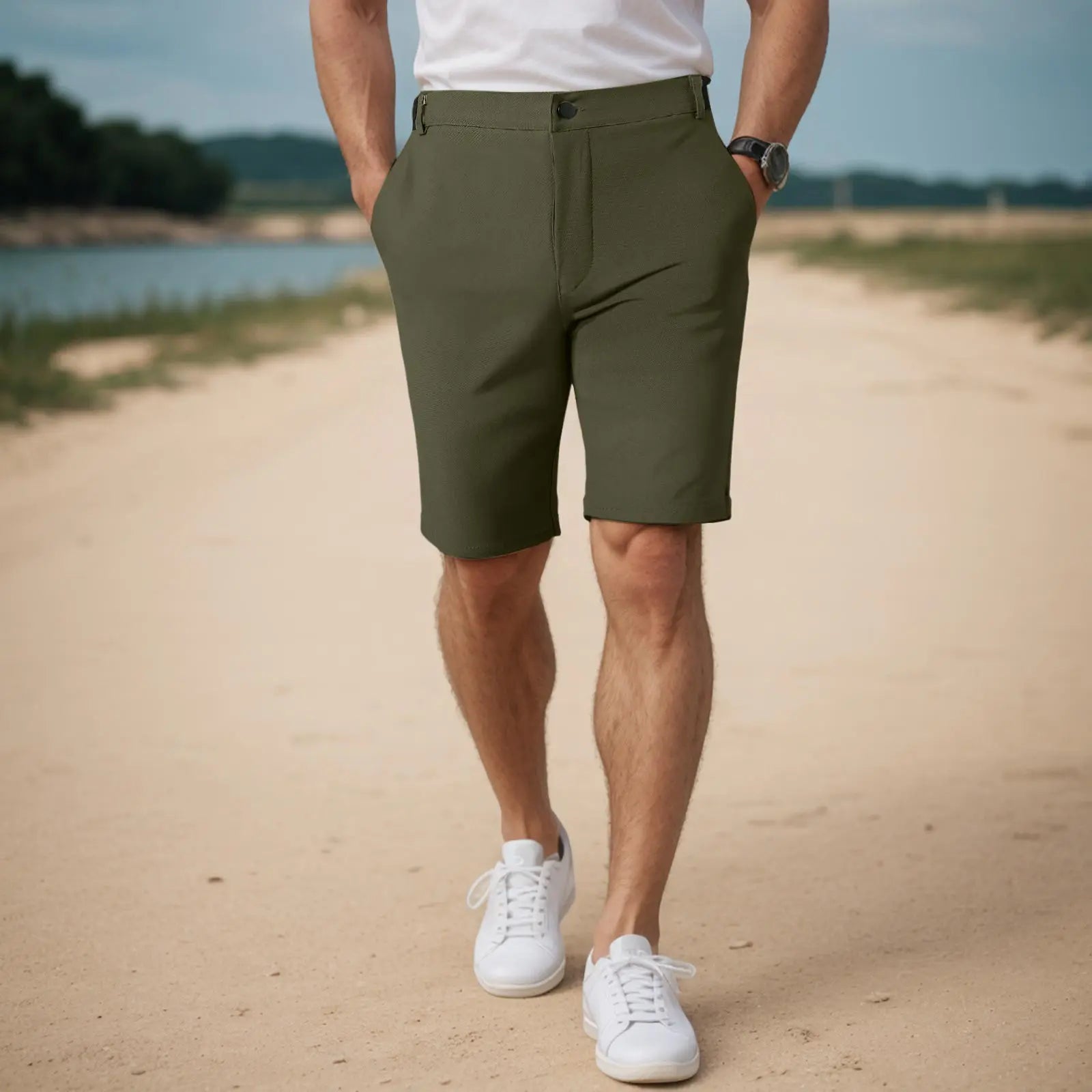 Short homme chino coupe droite respirant séchage rapide style casual élégant