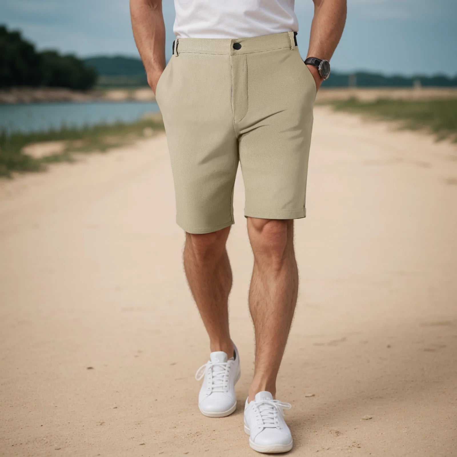 Short homme chino coupe droite respirant séchage rapide style casual élégant