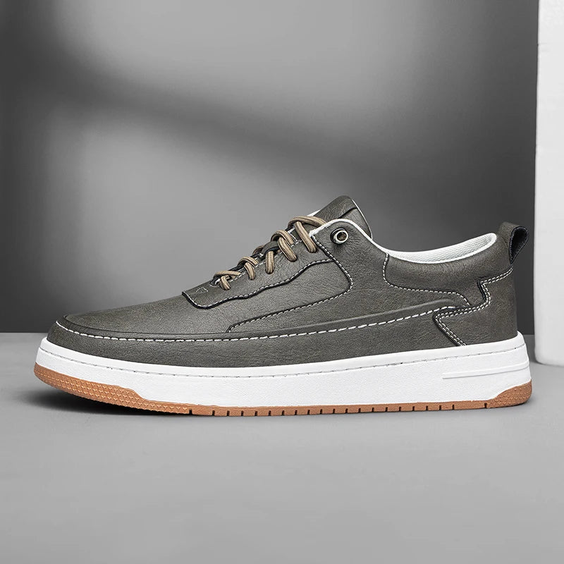 Baskets homme cuir lacets semelle épaisse chaussures casual confort