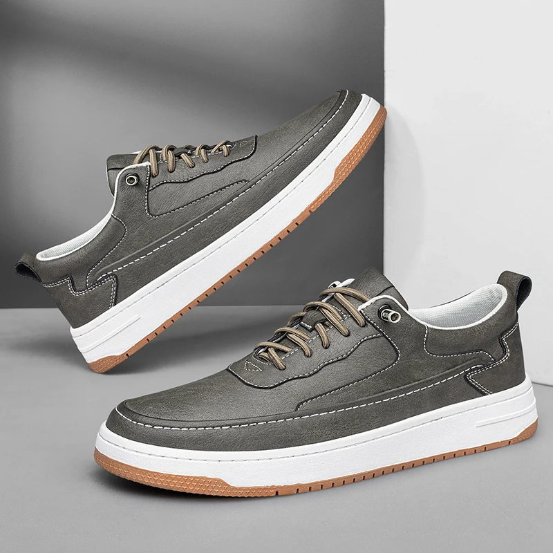 Baskets homme cuir lacets semelle épaisse chaussures casual confort