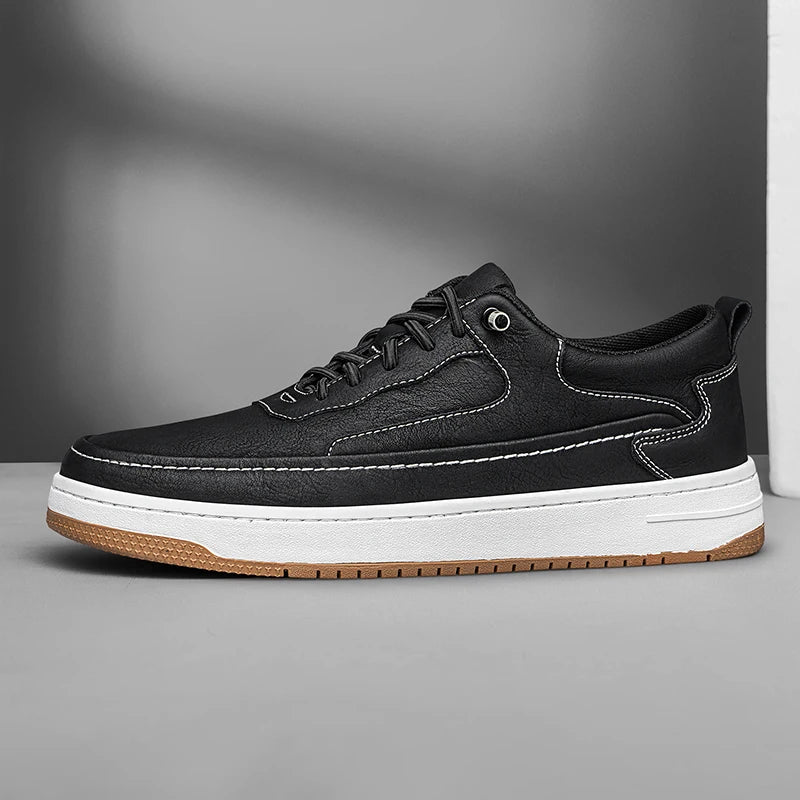 Baskets homme cuir lacets semelle épaisse chaussures casual confort