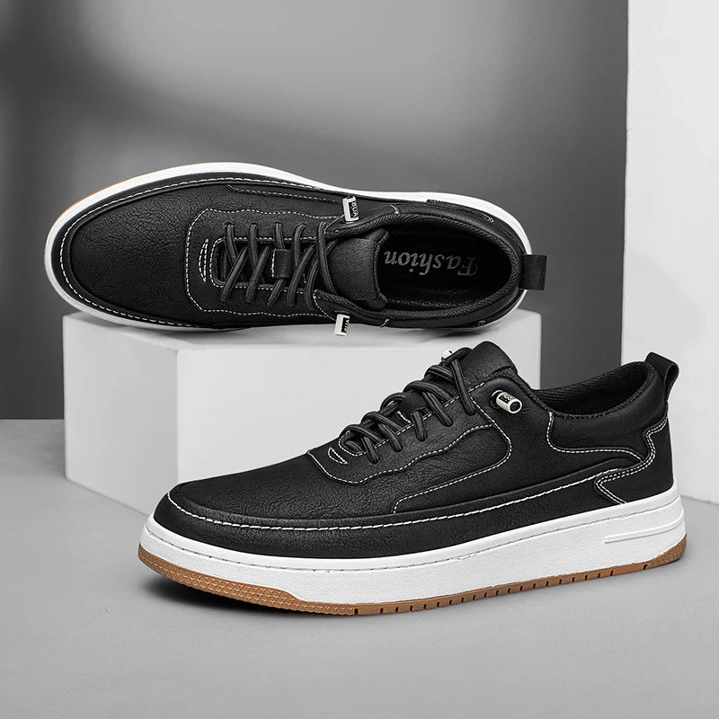 Baskets homme cuir lacets semelle épaisse chaussures casual confort