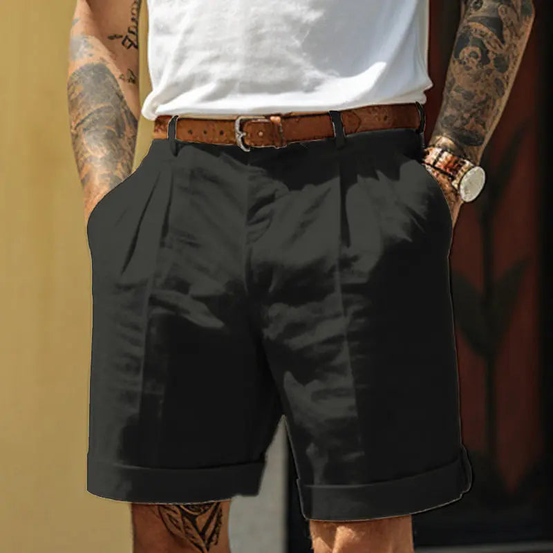 Short homme coton lin coupe droite respirant style casual été