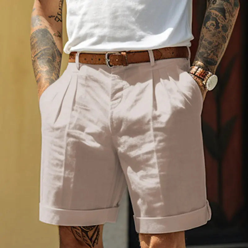 Short homme coton lin coupe droite respirant style casual été