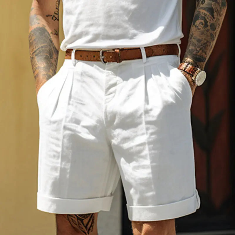 Short homme coton lin coupe droite respirant style casual été