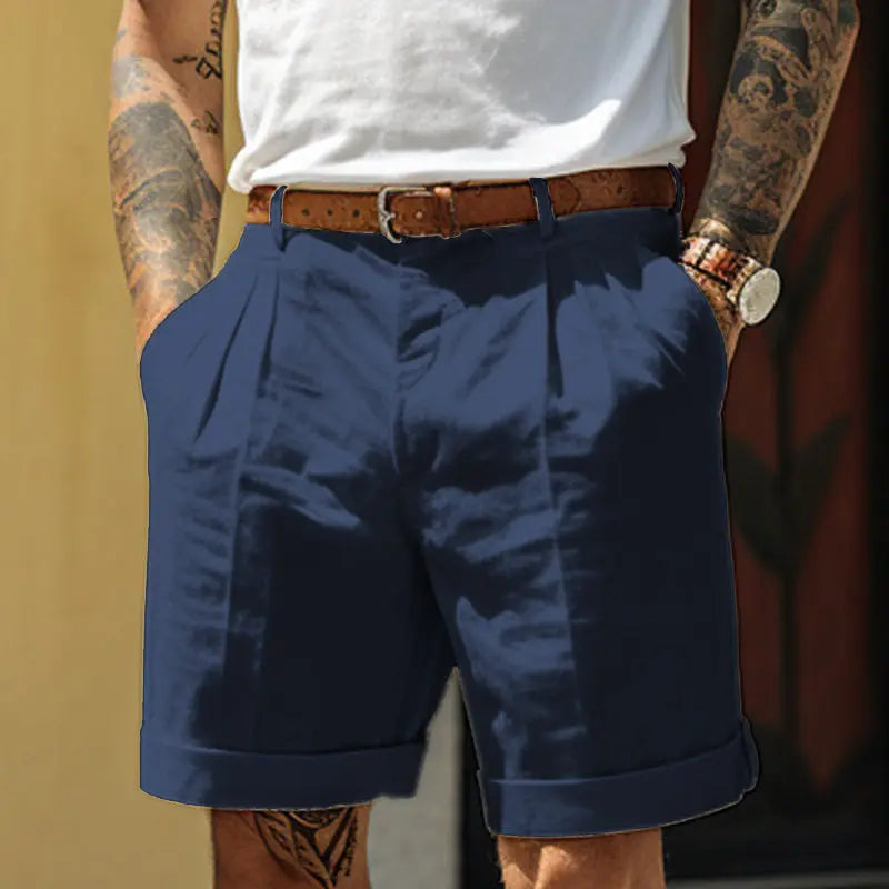 Short homme coton lin coupe droite respirant style casual été