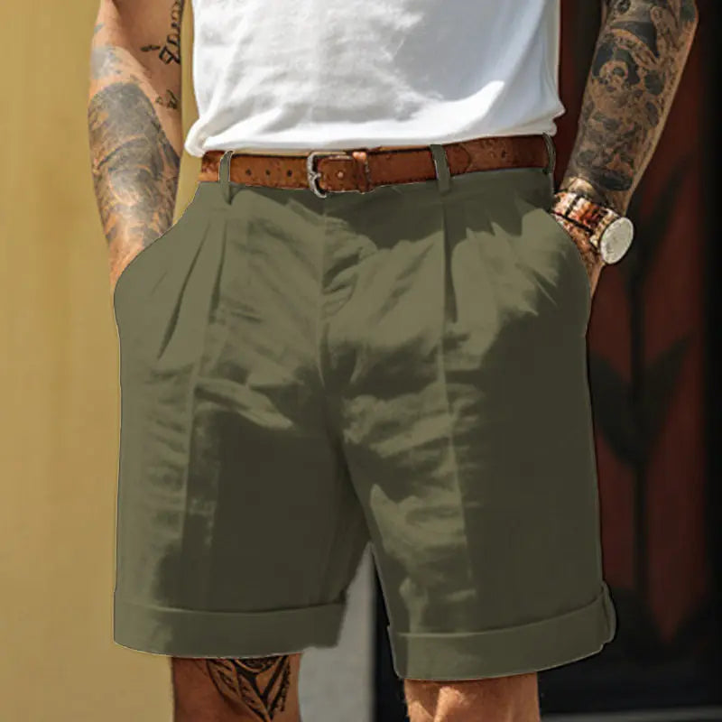 Short homme coton lin coupe droite respirant style casual été