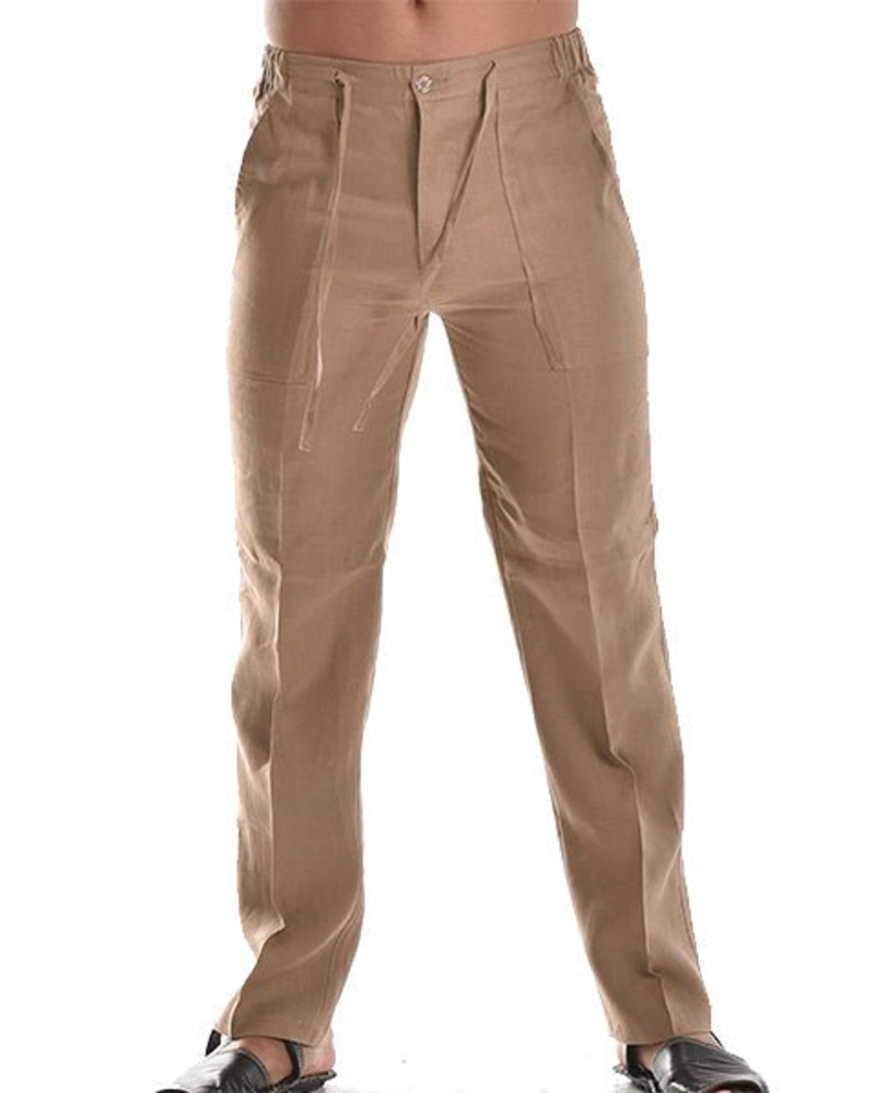 Pantalon en lin homme coupe droite à cordon style décontracté été respirant