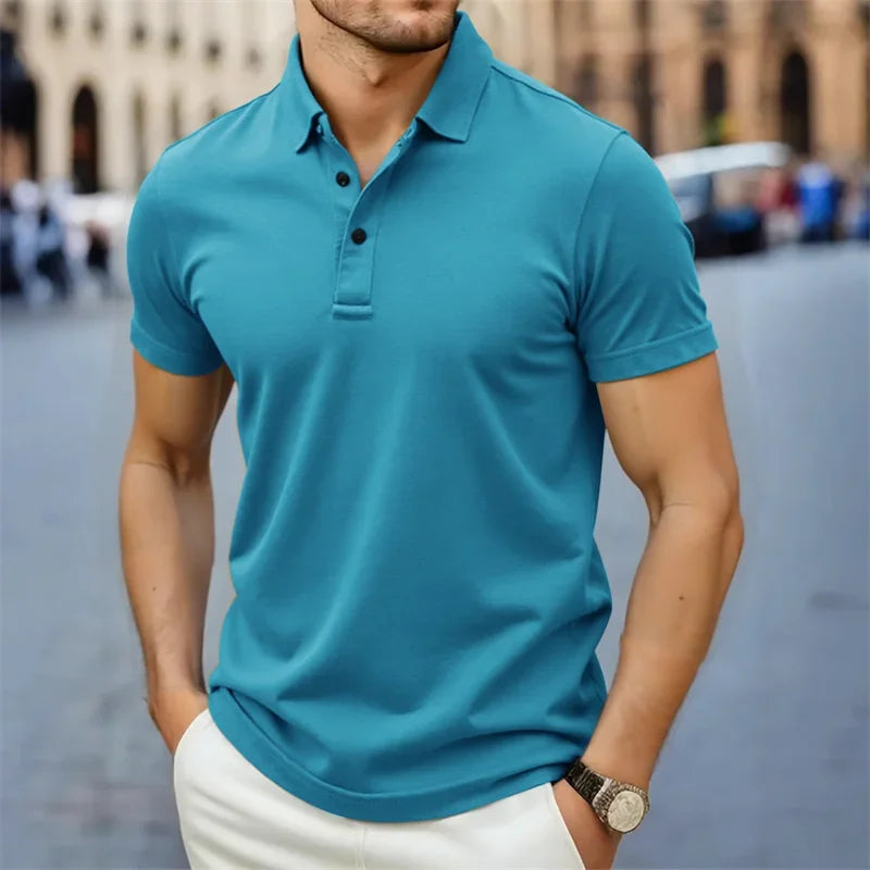 Polo homme manches courtes col boutonné coupe ajustée coton