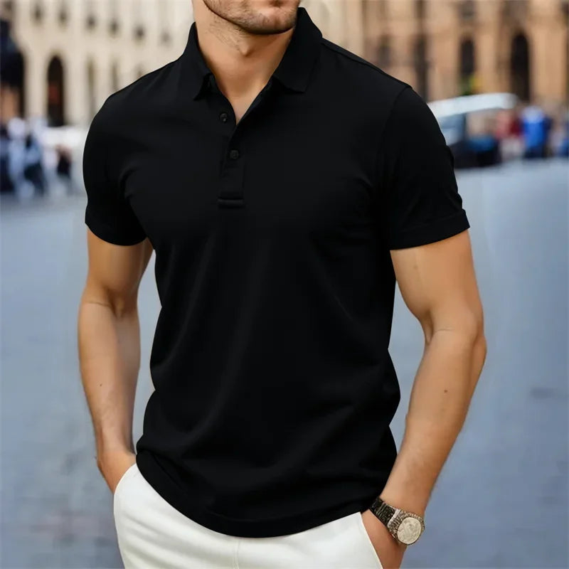 Polo homme manches courtes col boutonné coupe ajustée coton