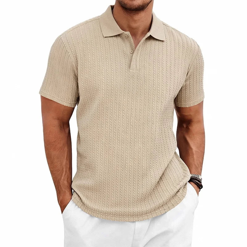 Polo homme maille texturée manches courtes col boutonné coupe ajustée