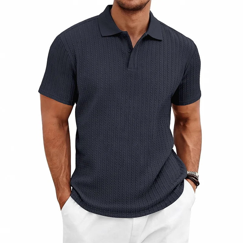 Polo homme maille texturée manches courtes col boutonné coupe ajustée