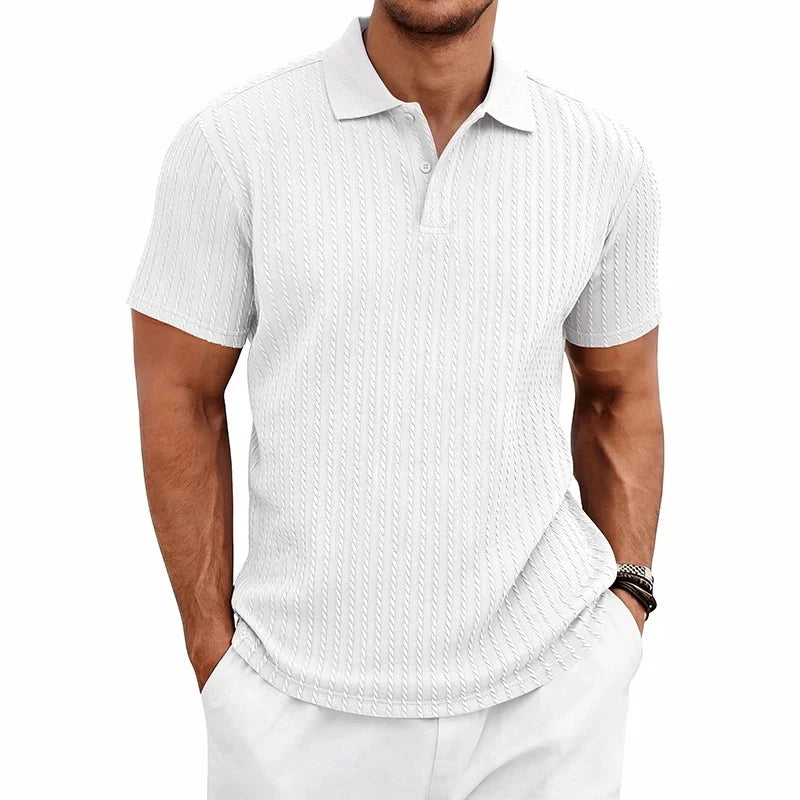 Polo homme maille texturée manches courtes col boutonné coupe ajustée