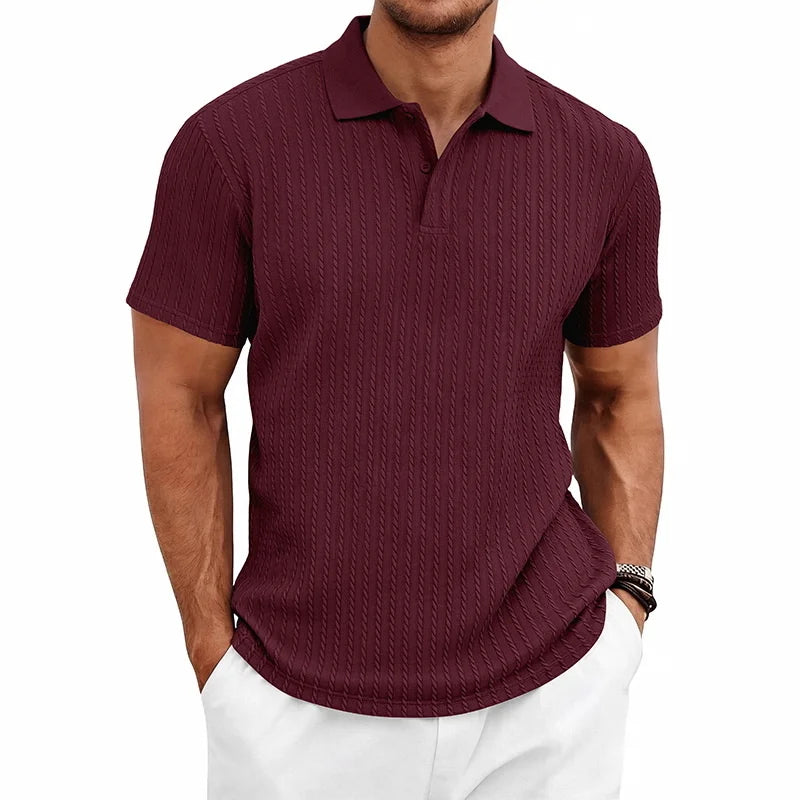 Polo homme maille texturée manches courtes col boutonné coupe ajustée