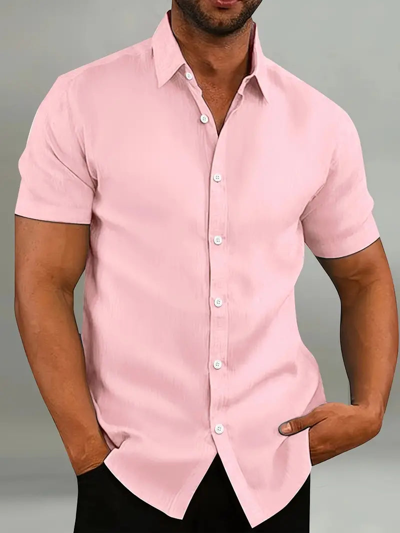 Chemise homme manches courtes slim fit boutonnée col classique été