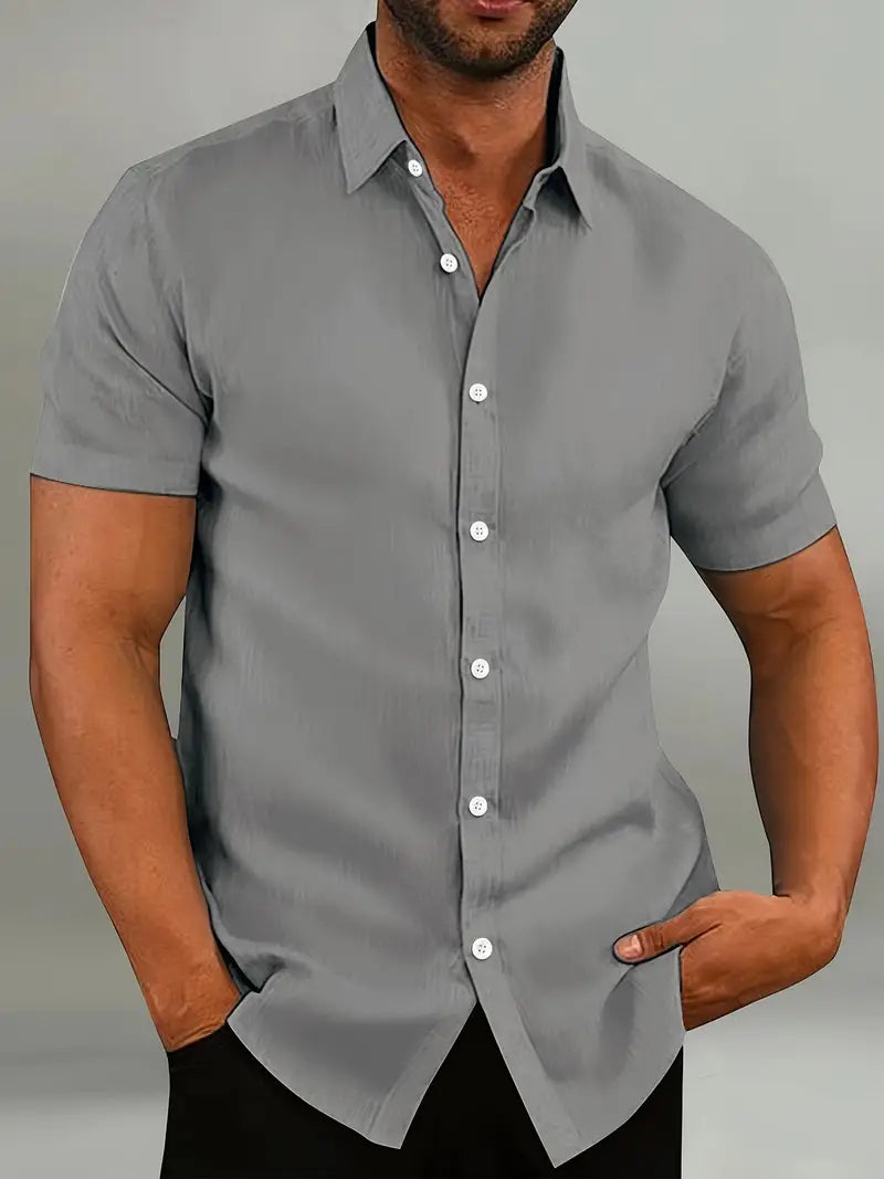 Chemise homme manches courtes slim fit boutonnée col classique été