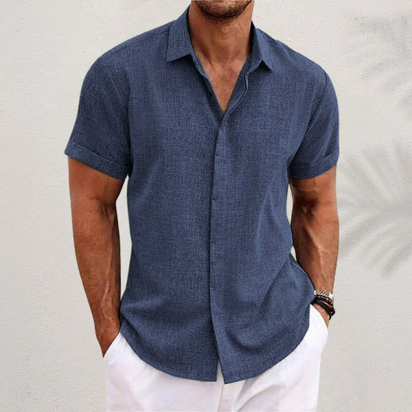 Chemise homme manches courtes lin coupe droite boutonnée col classique été
