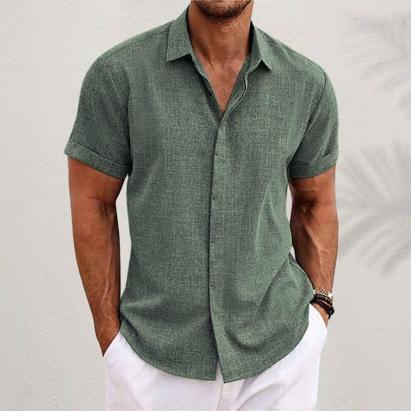 Chemise homme manches courtes lin coupe droite boutonnée col classique été