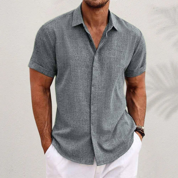 Chemise homme manches courtes lin coupe droite boutonnée col classique été