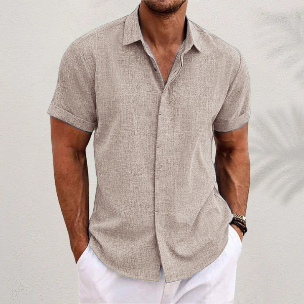 Chemise homme manches courtes lin coupe droite boutonnée col classique été