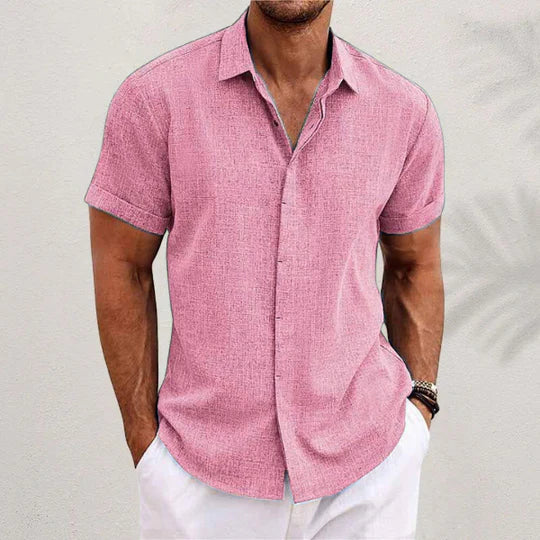 Chemise homme manches courtes lin coupe droite boutonnée col classique été