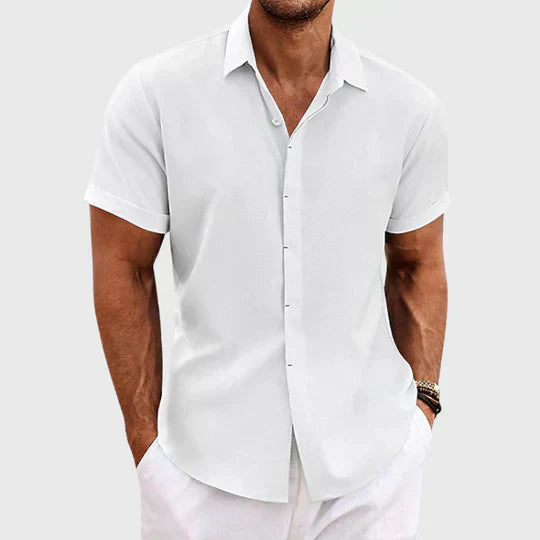 Chemise homme manches courtes lin coupe droite boutonnée col classique été