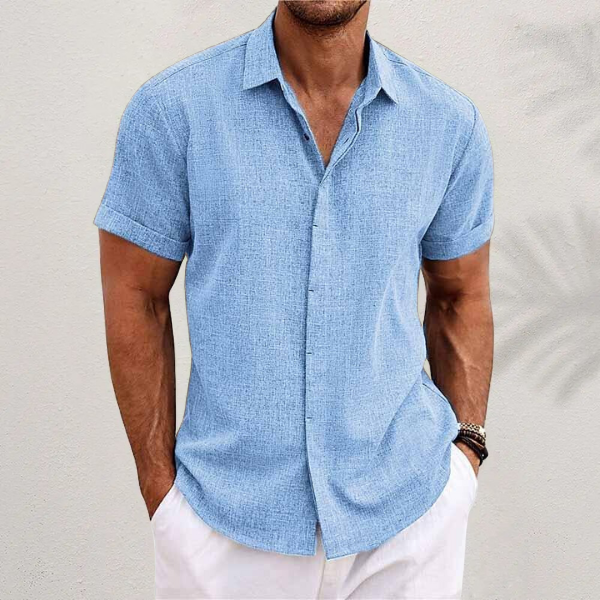 Chemise homme manches courtes lin coupe droite boutonnée col classique été