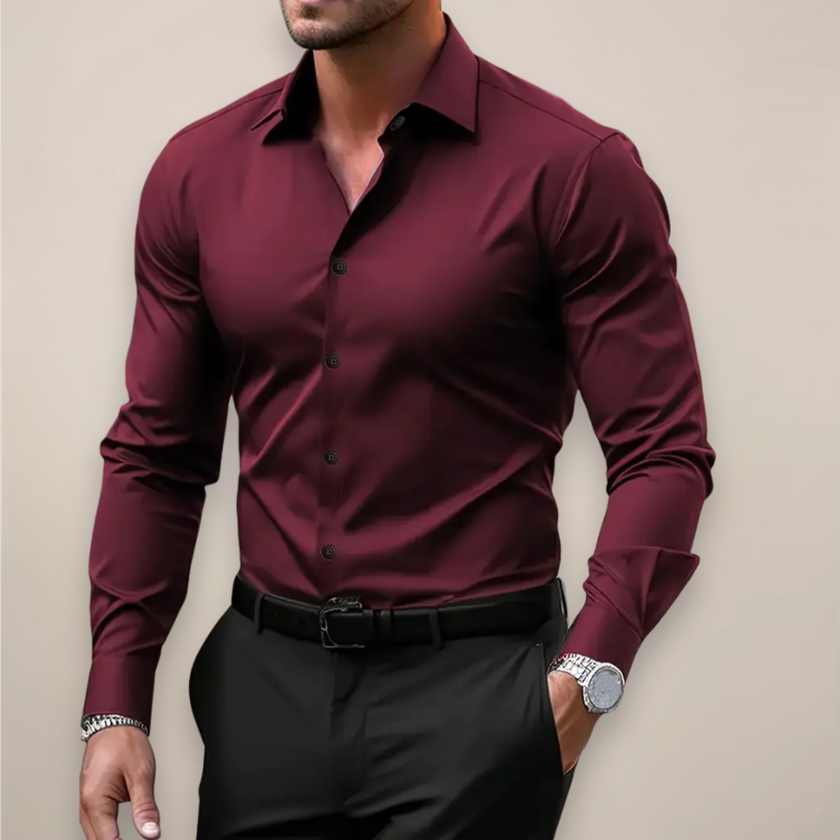Chemise homme manches longues coupe ajustée col classique